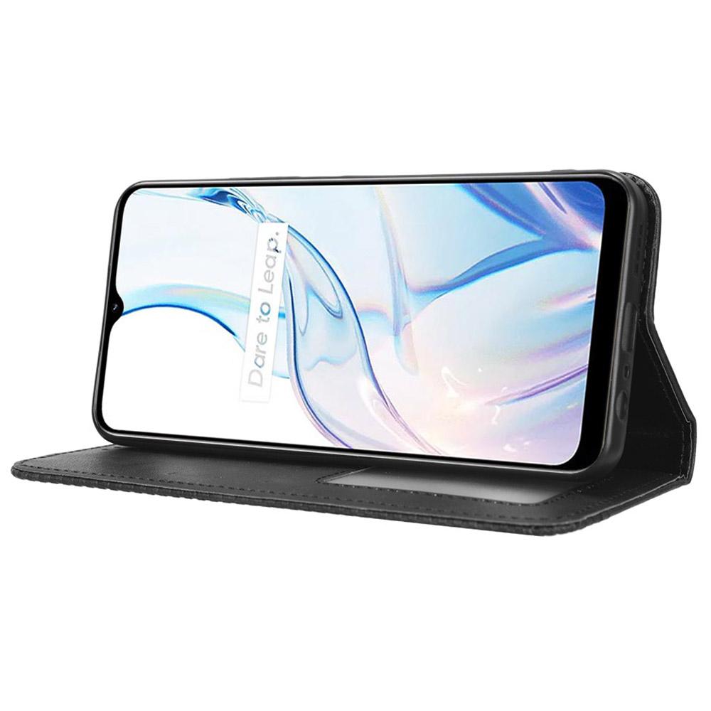 For Realme C30 4G/C30s 4G Magnetic Auto Closing Phone Case Hands-free Stand Retro Texture Imprinted Pattern PU Leather Flip Wallet Phone Cover