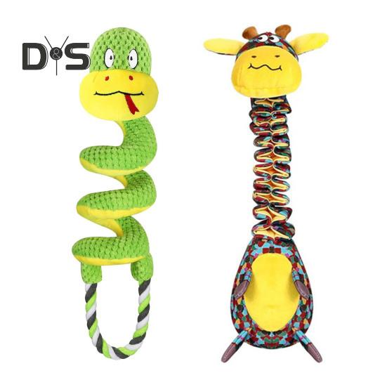 Пищащая игрушка для жевания собак с хрустящей бумагой, плюшевая игрушка в форме жирафа/змеи, перетягивание каната, интерактивная мягкая игрушка для маленьких, средних и больших собак