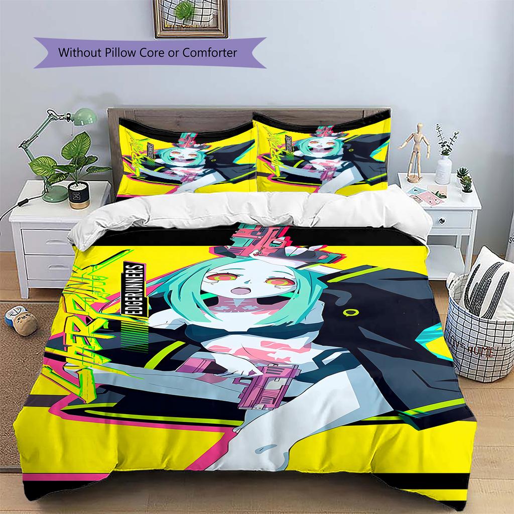 Постельное белье с рисунком Cyberpunk Edgerunner, Комплект с одеялом, Пододеяльник, Наволочка, Домашний подарок на день рождения (1 пододеяльник + 2 наволочки, без наполнителя)