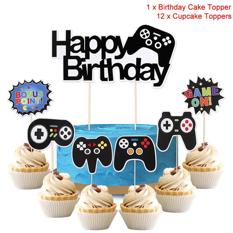 13 шт./набор Топперы для торта «С Днем рождения», видеоигра, «Game On» (Игра началась), геймпады, топперы для кексов, принадлежности для украшения детской вечеринки по случаю дня рождения для мальчиков