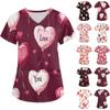 Women's Fashion V-neck Short-sleeved Work Clothes With Pockets Valentine's Day Print Top Care Wear
