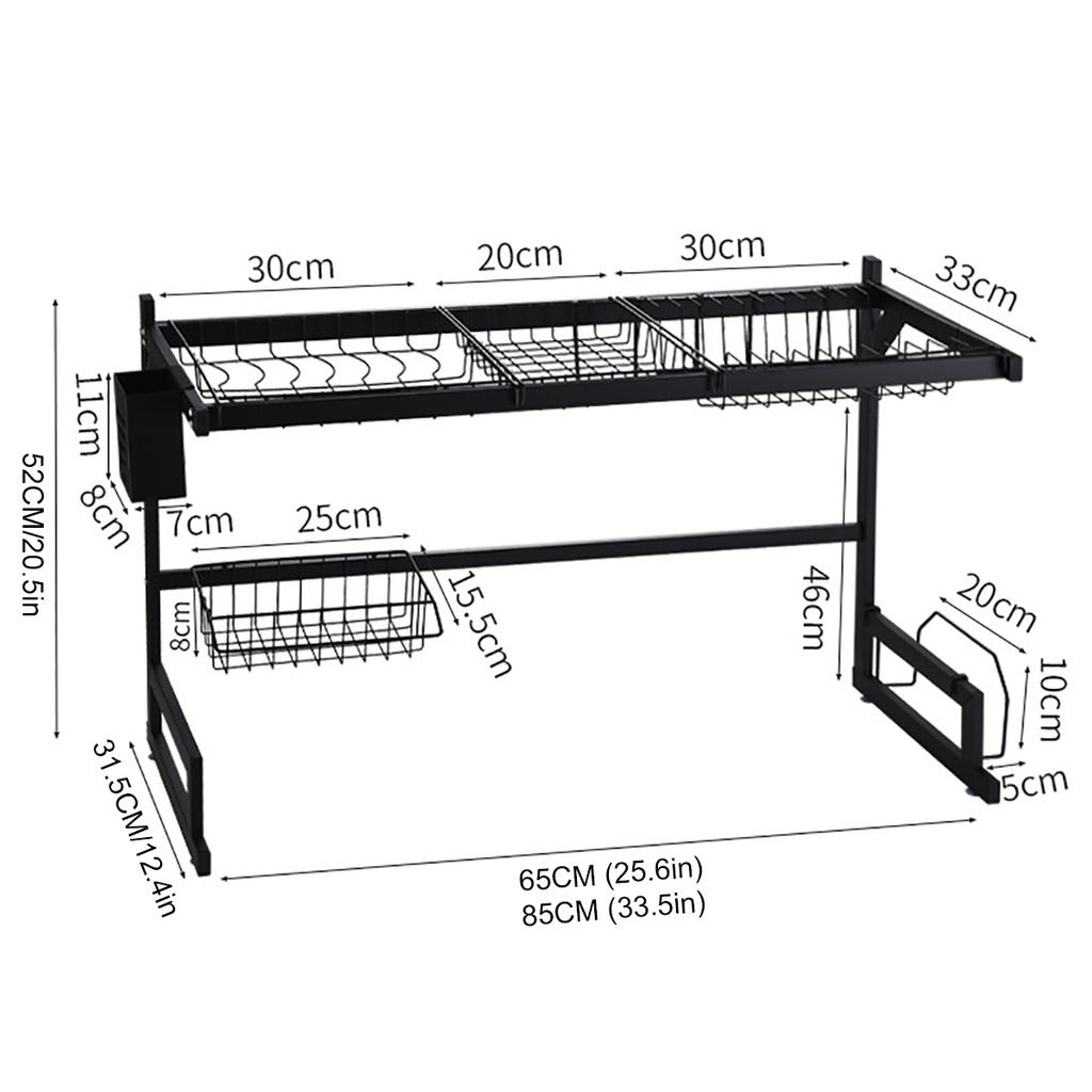 65/85 см 2-уровневая кухонная сушилка для посуды, черная над раковиной, сушилка для посуды из нержавеющей стали, органайзер, сушилка