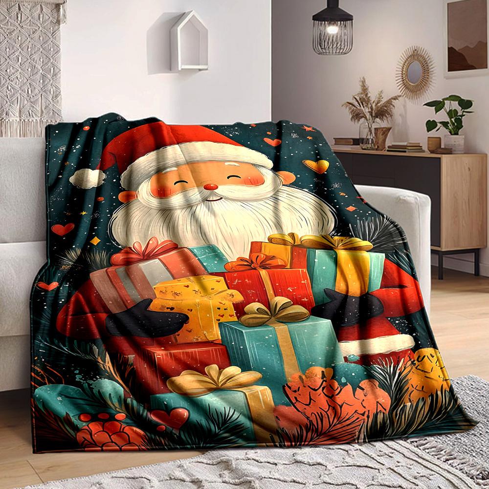 1pc Christmas Santa Claus Blanket, Lightweight Flannel Throw Blanket For Sofa, Bed, Travel125