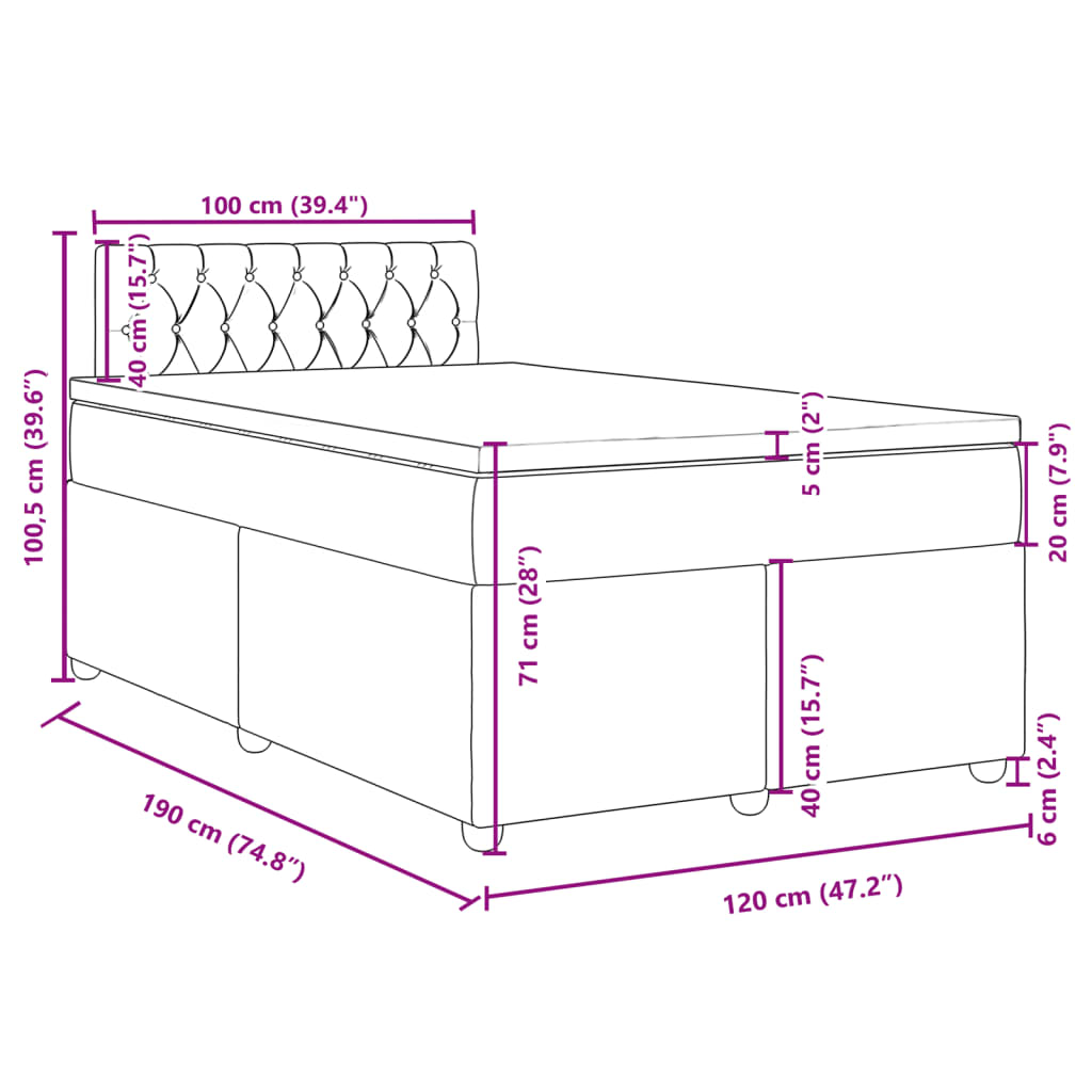 Box Spring Bed with Mattress Dark Gray 120 x 190 cm Fabric