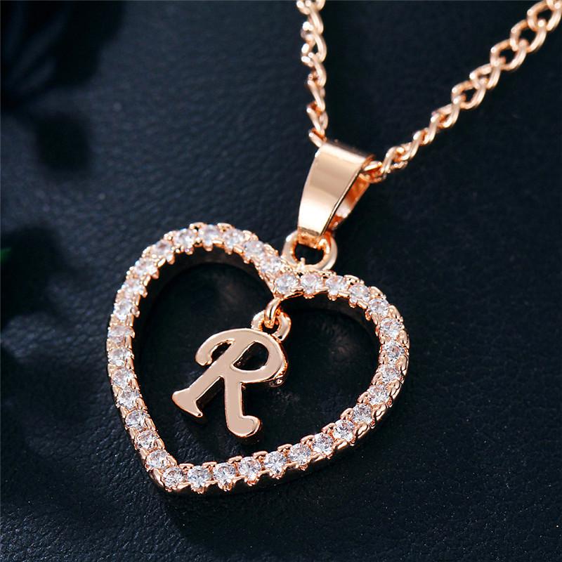 Charming Alphabet Elegant Pendant Initial Letter Simple Exquisite Love Heart Necklace Fashion DIY