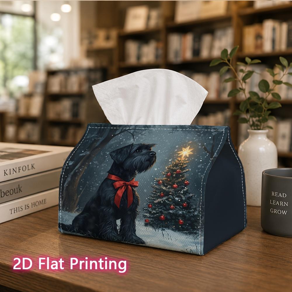 1pc, 2D Flat Printing, Tissue Box Christmas Tree Dog Pattern Printed Tissue Box, Durable Decoration, Living Room, Bedroom, And Car, an Ideal Choice fo