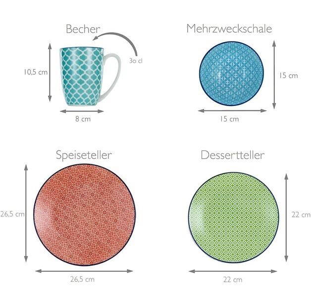 CreaTable Mediterranean Combined Tableware Set, 16 Pieces (17362)