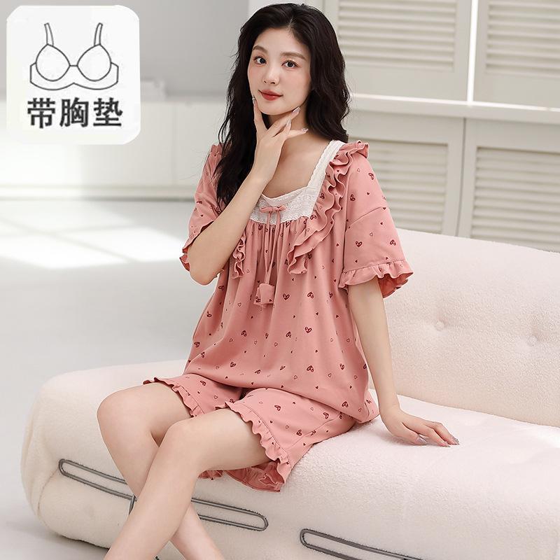 Пижама женская из чистого хлопка с короткими рукавами, студенческий пуловер с рисунком из хлопка, корейская версия, женская домашняя одежда