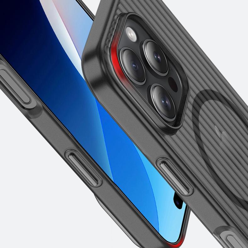 Матовый чехол для мобильного телефона с гофрированной текстурой, подходит для Apple 16E, магнитная адсорбция, iPhone 15 Promax, противоударный и не желтеющий жесткий чехол