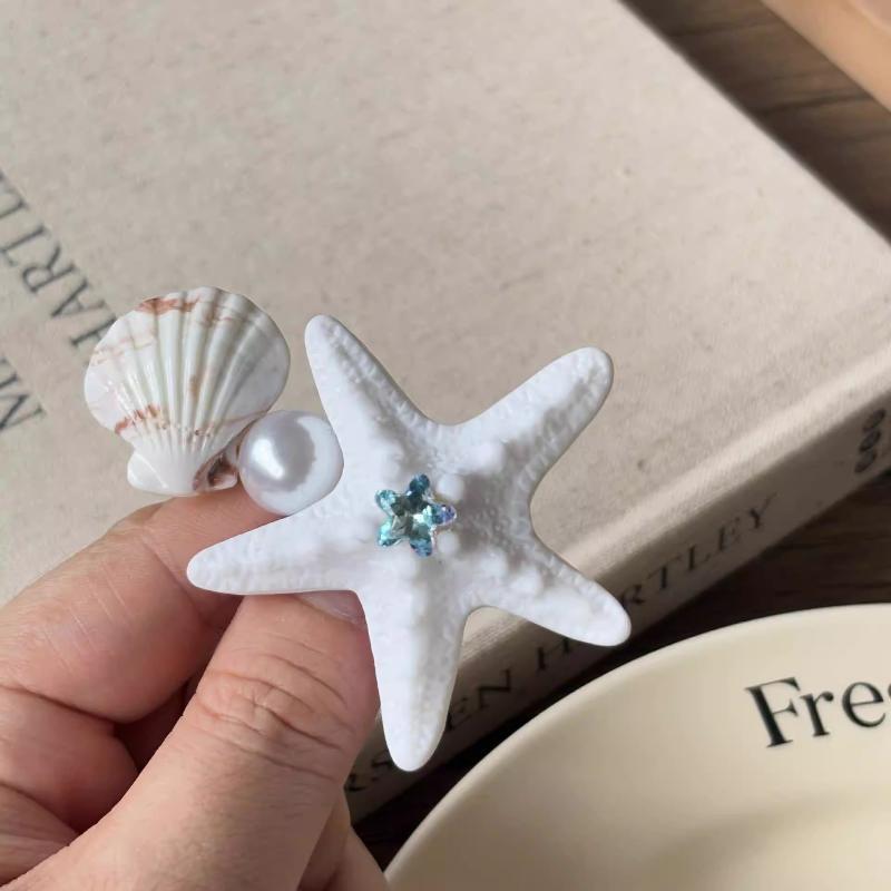 Cute Simulation Starfish Shell Pearl Hair Clip Lovely Ocean Themed Side Hairpins for Photo Shoot Beach Vacation Women