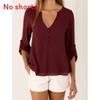 Elegant Women's Long Sleeve V Neck Loose Chiffon Blouse In 11 Stylish Colors And Sizes