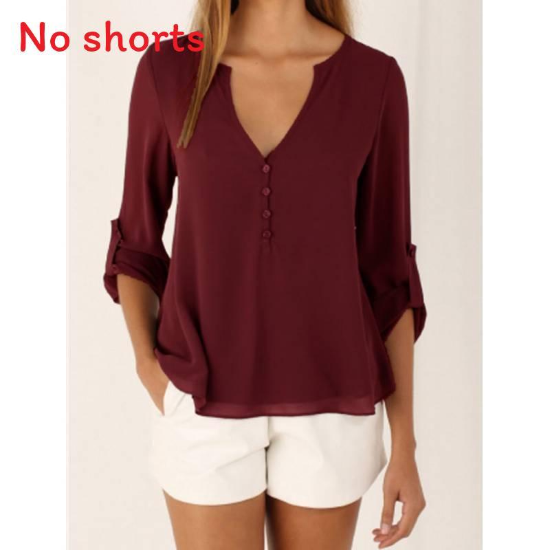 Elegant Women's Long Sleeve V Neck Loose Chiffon Blouse In 11 Stylish Colors And Sizes