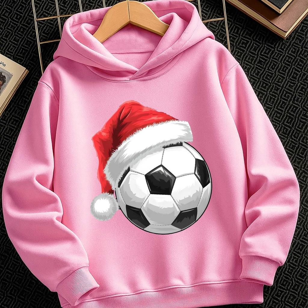 Christmas Hat Football Autumn Winter Boys' Fashion Casual Hoodie Trendy Sports Print Outdoor