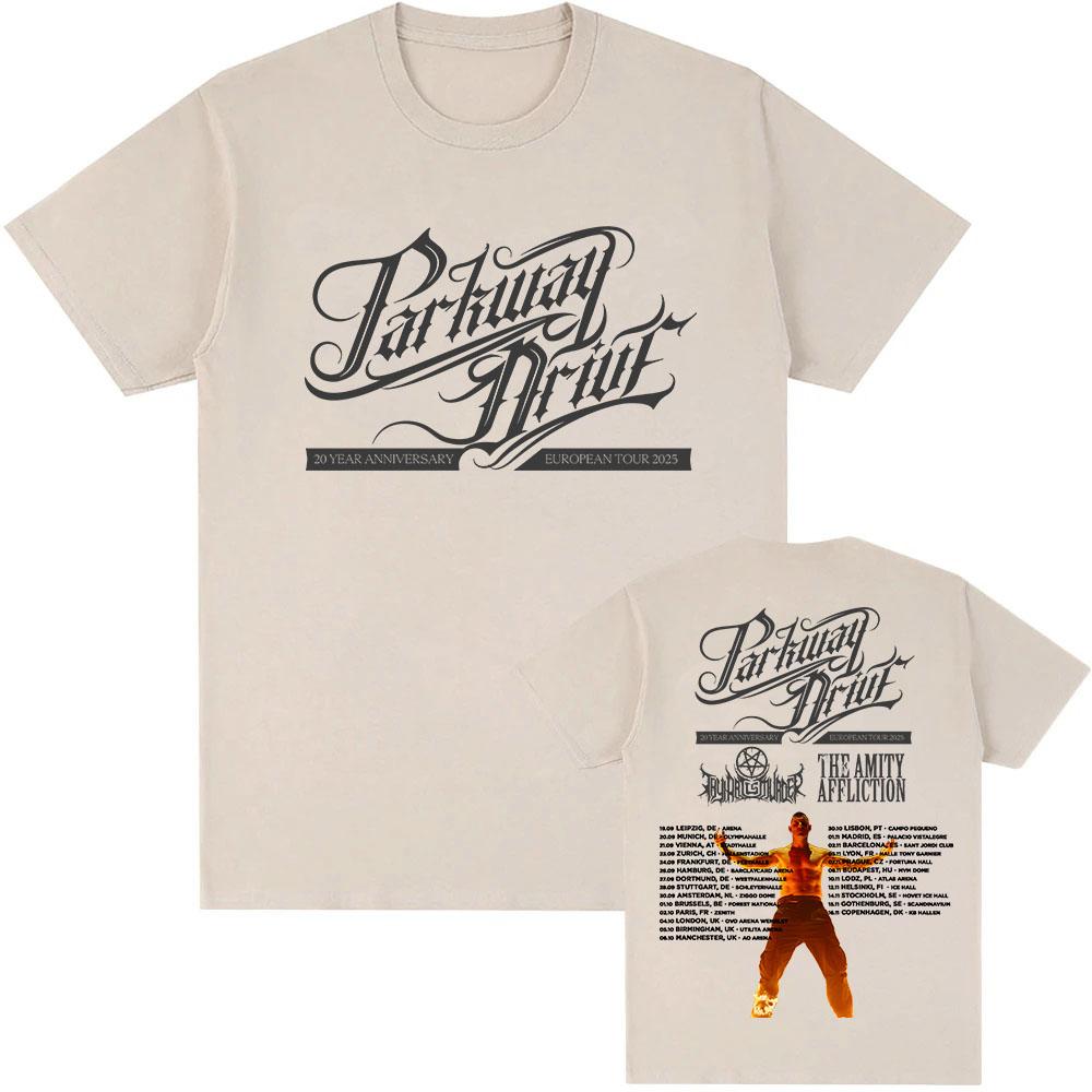 Parkway Drive 20-летний юбилейный европейский тур 2025 Футболка Хлопок Короткий рукав Мода Мужские футболки Унисекс Уличная одежда Принт Футболка