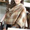 Women's Multi-functional Gentle and Elegant Plaid Scarf Faux Cashmere Tassel Shawl
