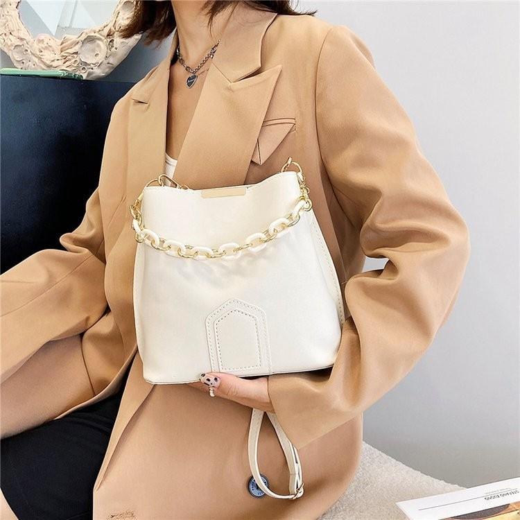 Chic Khaki Green Blue Black Yellow Brown Pu Material Women's Bucket Bag For Spring