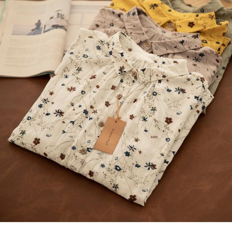 Женская художественная хлопково-льняная весенняя рубашка позднего Цин, двухслойная