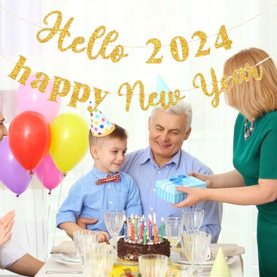 Баннер-флаг с буквами счастливого года, блестящий, легко повесить, создает атмосферу, яркие украшения для вечеринки, баннер-флаг