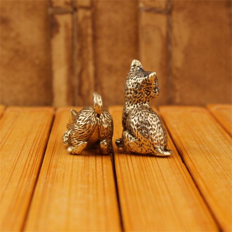 Винтажная латунная миниатюрная фигурка кошек ручной работы, домашний декор, элегантное антикварное настольное украшение, подарок для любителя котят