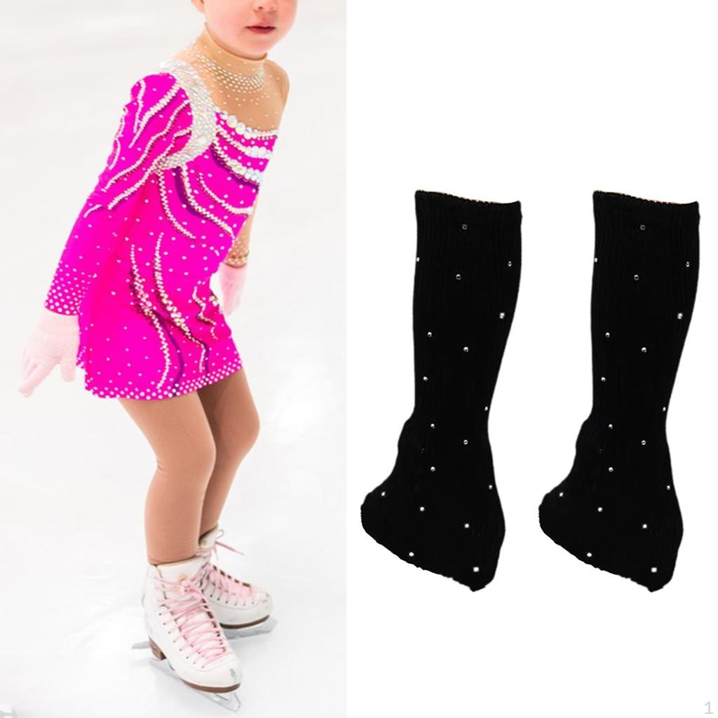 Figure Skating Leg Warmers Socks Decoration Over Knee with Rhinestone Knitted Long