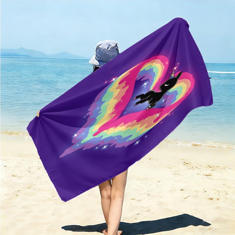 1Pc Rainbow Unicorn Heart Beach Towel Microfiber Beach Towel Thin Absorbent For Beach Swimming Yoga Bath Sports 0917125