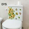 Наклейка на унитаз с бабочками и подсолнухом, съемная самоклеящаяся водостойкая ПВХ гостиная, настенная наклейка для ванной комнаты, украшение для крышки унитаза