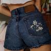 Short Pants Women Jeans Shorts Denim Pant Trousers Embroidery Floral High Waist Casual Regular Pockets Splice Autumn