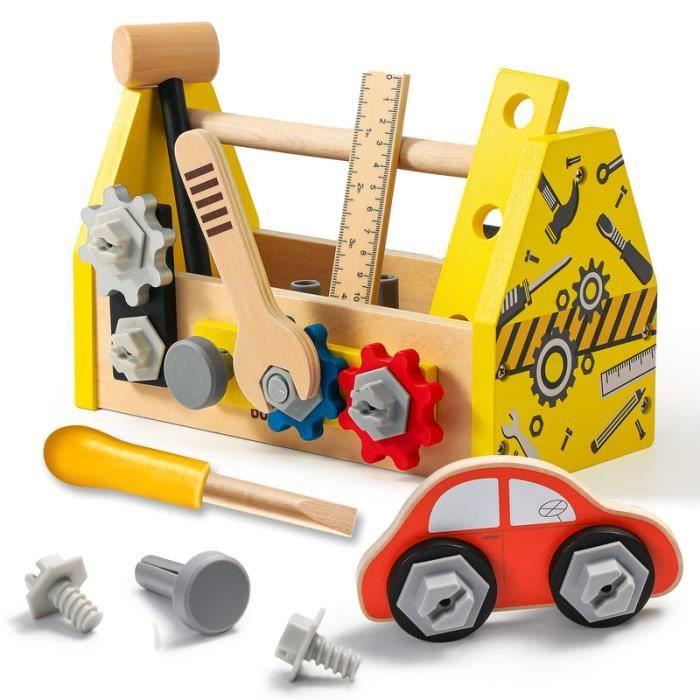 Boite à outils en bois jouet d'imitation à partir de 3 ans - jaune