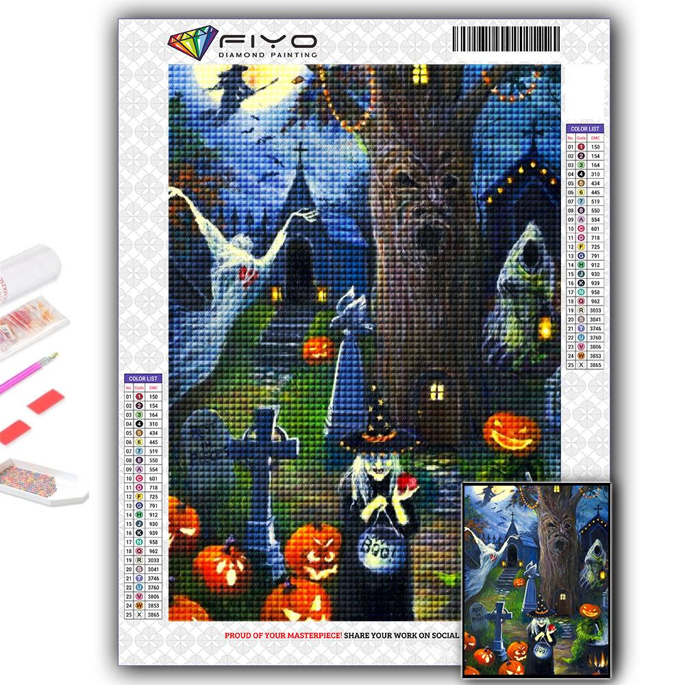5D DIY Diamond Embroidery Halloween Scary Pumpkin And Castle Diamond Painting Mosaic Home Decoration