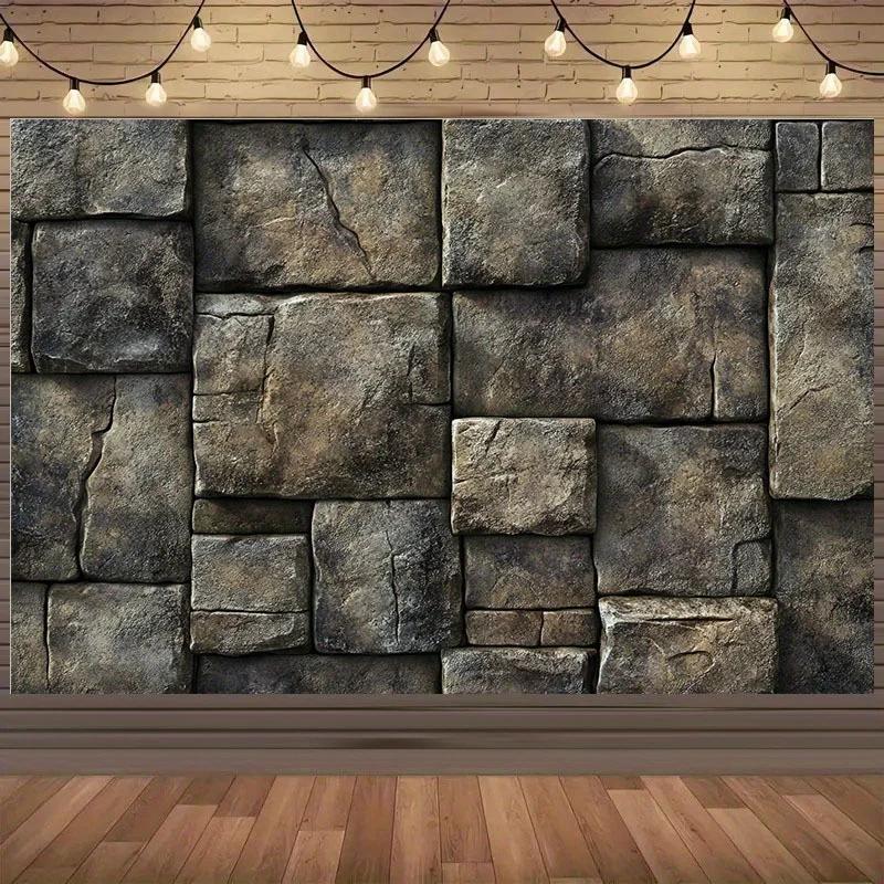 1 Vintage castle brick wall background cloth - realistic stone texture Halloween party decoration, durable polyester material