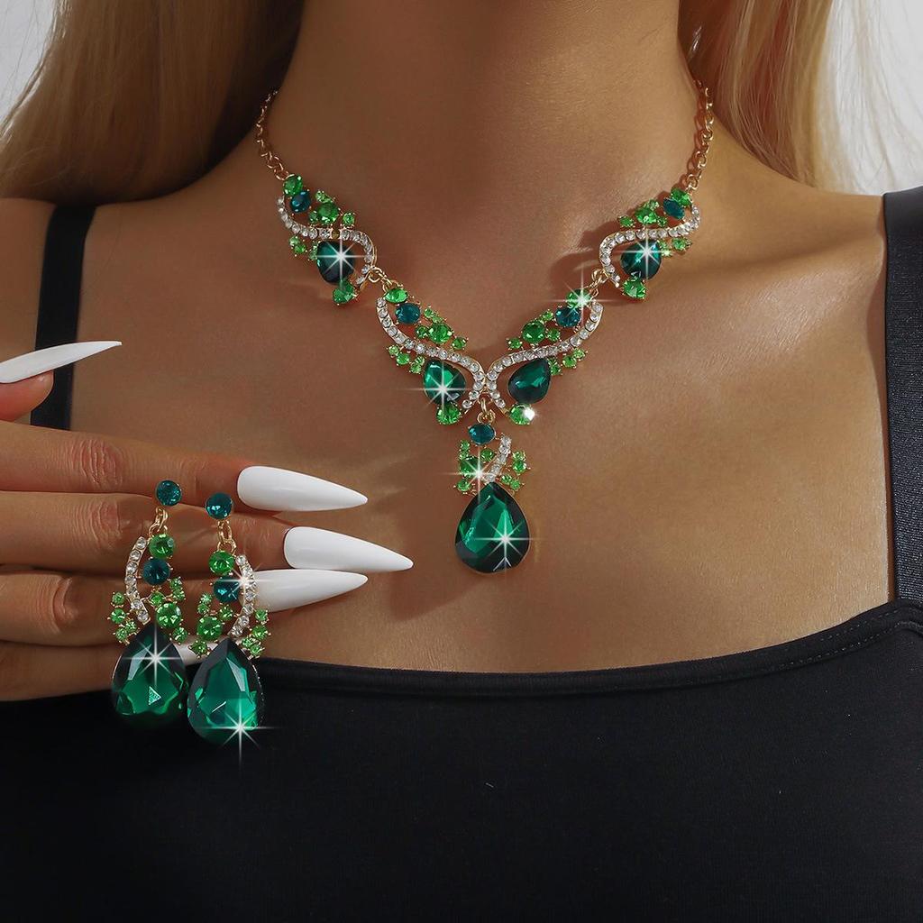 Alloy Rhinestone Necklace and Earrings Set for Women - Wedding Jewelry