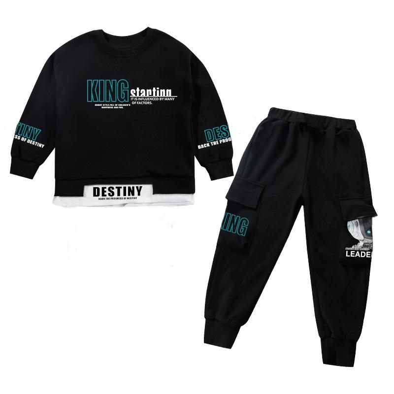 Комплекты одежды для мальчиков весна-осень, детская уличная мода, спортивные штаны с рисунком, костюм из двух предметов