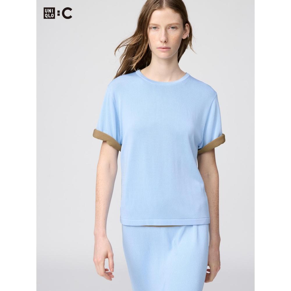 Uniqlo Японская Коробчатая Вязаная Футболка Моющаяся