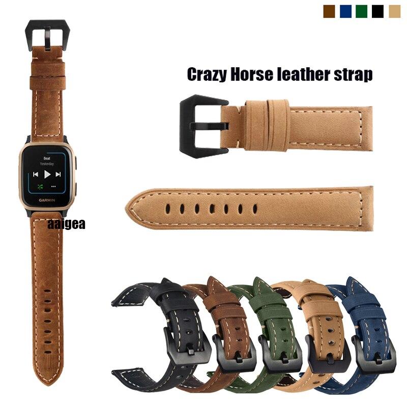 Ремешок из натуральной кожи Crazy Horse для Garmin Forerunner 245 645 158 Venu SQ 2 Plus Vivomove HR Style Luxe Vivoactive 3T 3 Музыкальный браслет-браслет
