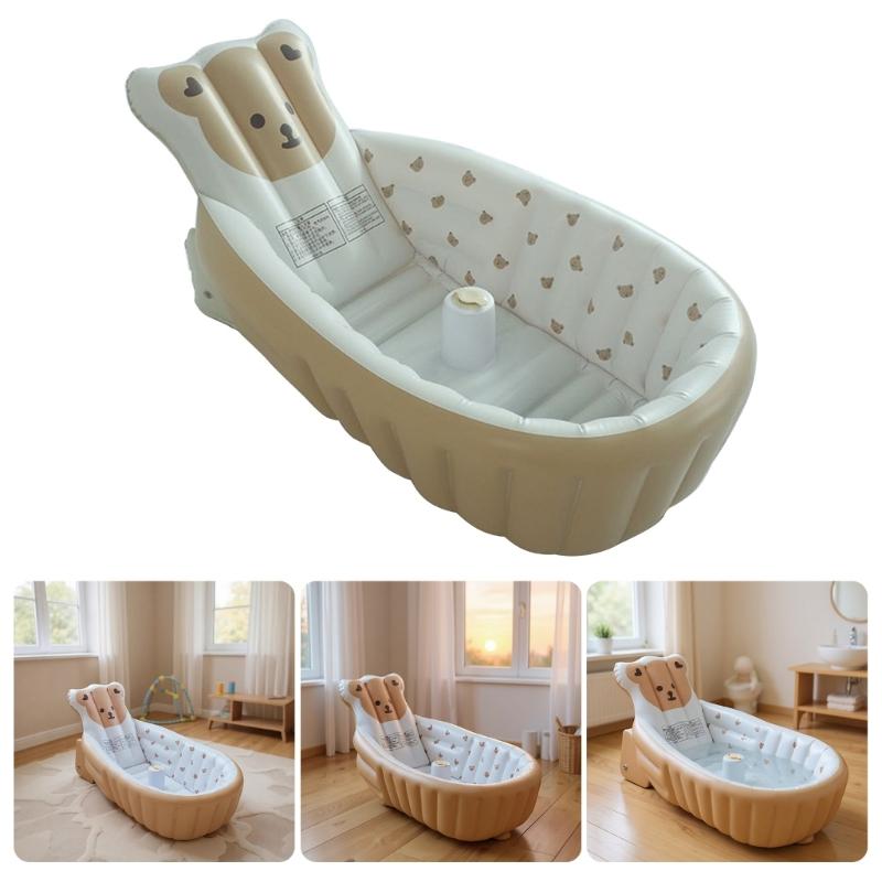 Kids Inflatable Bath Tub For Baby Gentle PVC Bath Accessories With Thick Cushioned Air Wall Baby Swimming Pool