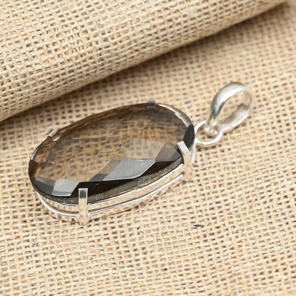 Ограненный дымчатый топаз Драгоценный камень 925 пробы Серебряные украшения ручной работы Очаровательный кулон