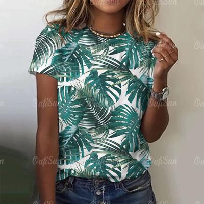 Женская футболка с растительным принтом в гавайском стиле, женский повседневный топ с коротким рукавом с 3D цифровой печатью, прямые продажи с фабрики