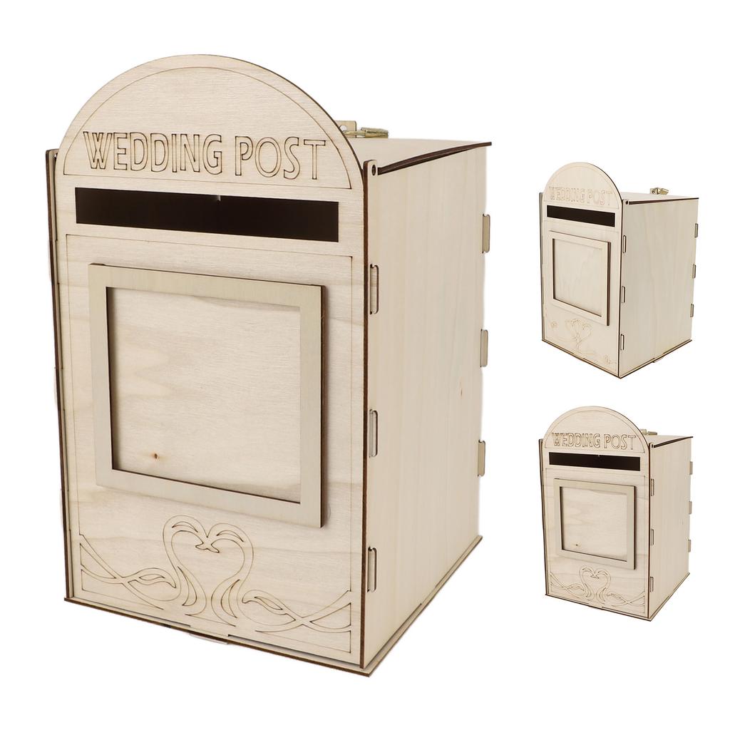 DIY Wooden Wedding Mailbox Post Box with Lock Key for Reception Wedding Anniversary Party Decoration