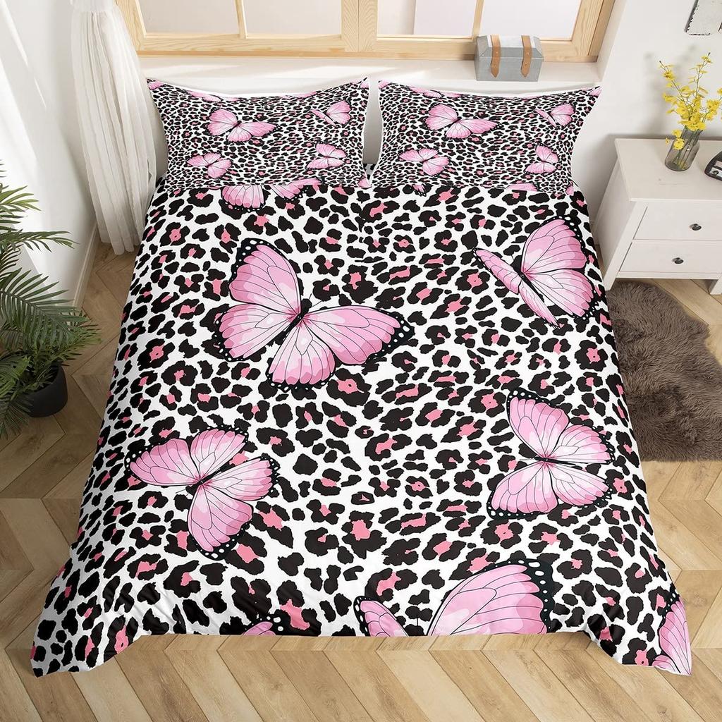 Комплект постельного белья с принтом гепарда King Queen, пододеяльник с бабочками, покрывало из меха животных, покрывало из полиэстера с принтом джунглей и дикой природы