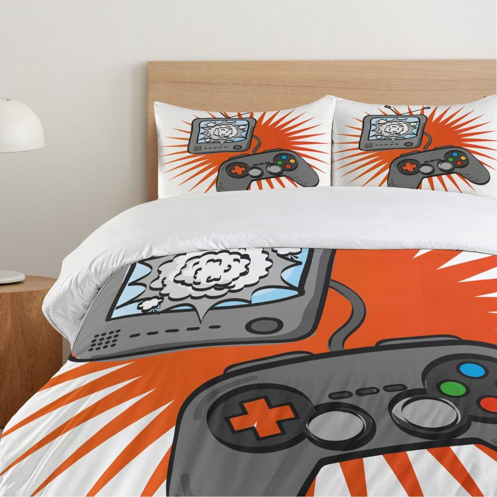 Gamepad Three-Piece Quilt Cover Digital Printing Bedding Set Game Theme Bed Cover