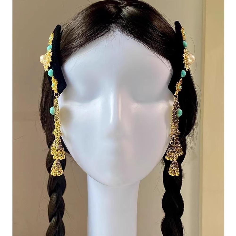 Заколка для волос со стразами и кисточками, квадратная заколка для волос с челкой, изысканный этнический стиль, боковая заколка для девочек