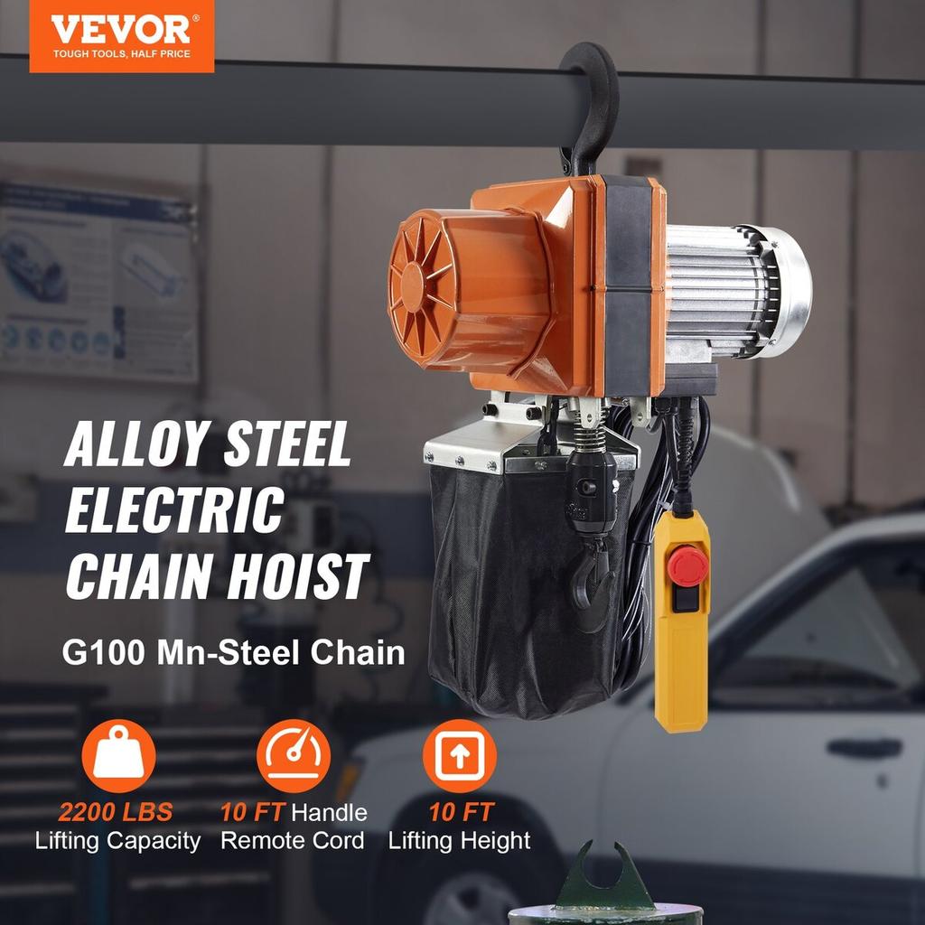 Electric Chain Hoist Single Phase Crane Hoist 2200 lbs Load 10 ft Lifting