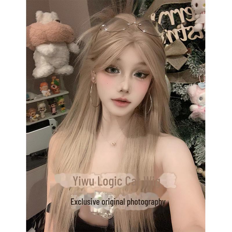 Длинный прямой парик серо-золотистого цвета в стиле Лолита — корейский стиль для повседневной носки