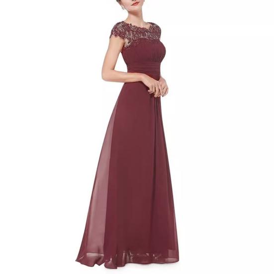 Женское кружевное платье для подружки невесты с рукавами-крылышками, оборками и круглым вырезом, шифоновое вечернее платье А-силуэта, платье макси для гостей на свадьбу, коктейльную вечеринку или выпускной