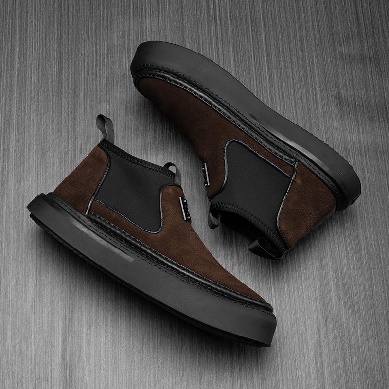 2025 прямая поставка первый слой коровьей кожи повседневная обувь для скейтборда новая мужская обувь с высоким верхом черная дышащая мужская кожаная обувь корейской версии