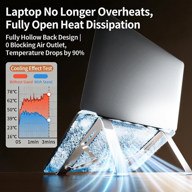 Foldable Computer Risers, Metal Notebook Support with AntiSlip Silicone Pad for Computer Notebook Tablets