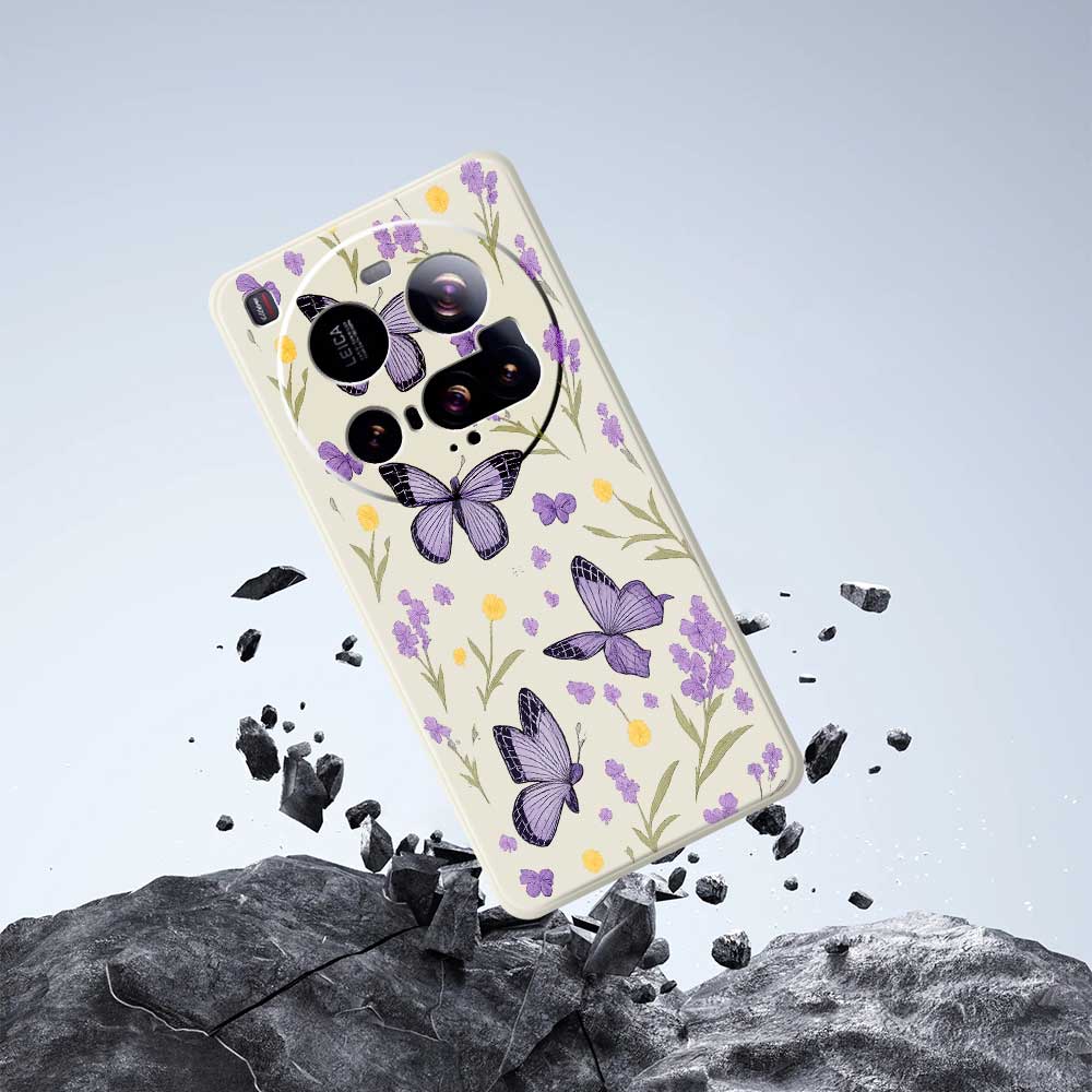 For Xiaomi 15 Ultra Case Purple Butterflies Pattern Printing Straight Edge TPU Phone Back Cover