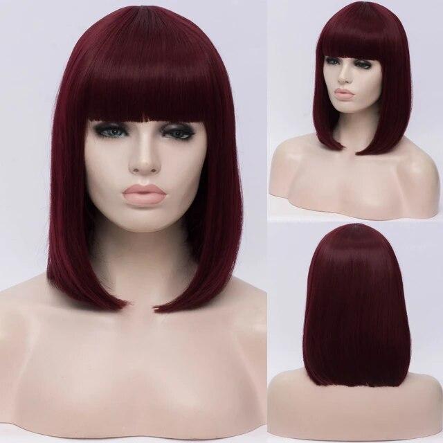 Женские синтетические прямые короткие парики «боб» с челкой, синий, золотой, красный, черный, белый, фиолетовый, зеленый, коричневый, женский парик для косплея