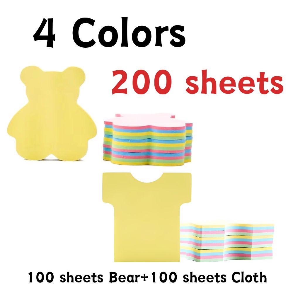 200 Sheets Paper Sticky Notes Four Colors Mix Tree/Bear/Cloth Shaped Reusable Memo Message Pad Creative School Office Supply YMY