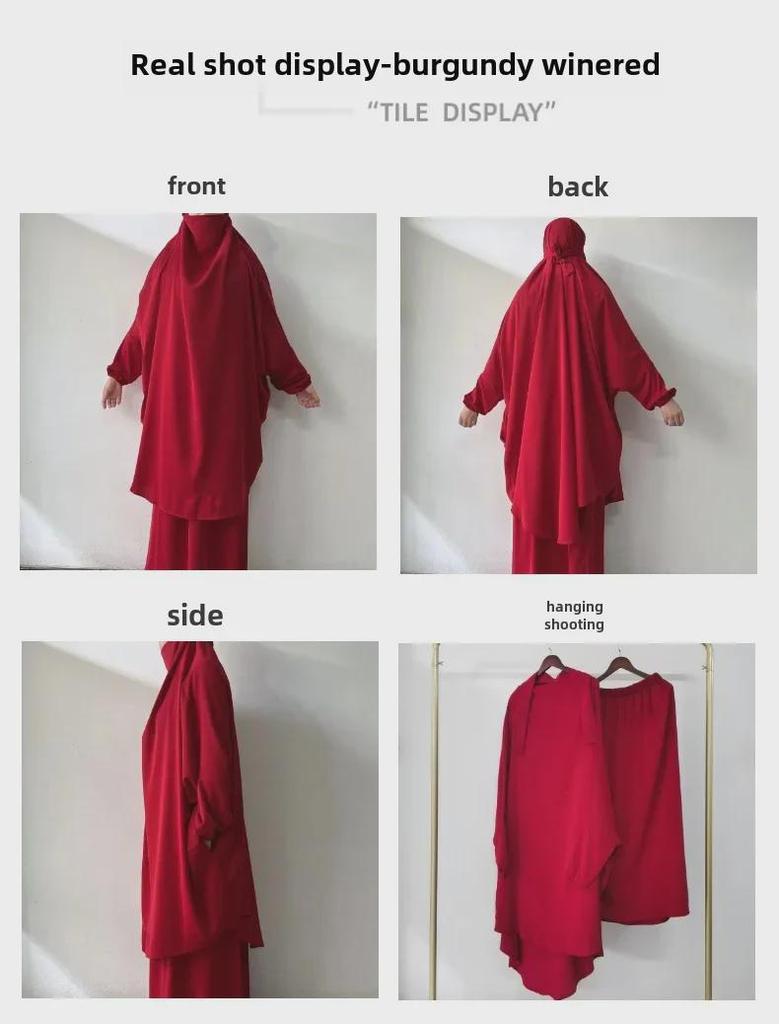 Yiduoduo Hooded Middle Eastern Robe: Solid Color Two-Piece Suit with Side Pockets